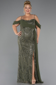 Robe Grande Taille Longue Perlé Kaki ABU5319