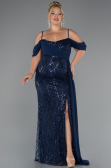 Robe Grande Taille Longue Perlé Bleu Marine ABU5319