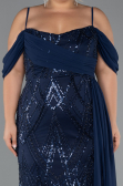 Robe Grande Taille Longue Perlé Bleu Marine ABU5319