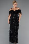 Robe De Soirée Grande Taille Longue Perlé Noir ABU5326