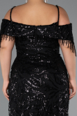 Robe De Soirée Grande Taille Longue Perlé Noir ABU5326