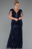 Robe de Soirée Grande Taille Longue Perlé Bleu Marine ABU5336