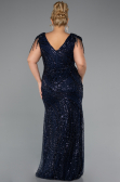 Robe de Soirée Grande Taille Longue Perlé Bleu Marine ABU5336