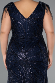 Robe de Soirée Grande Taille Longue Perlé Bleu Marine ABU5336