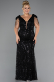 Robe de Soirée Grande Taille Longue Perlé Noir ABU5336