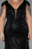 Robe de Soirée Grande Taille Longue Perlé Noir ABU5336