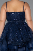 Robe Grande Taille Courte Bleu Marine ABK2436