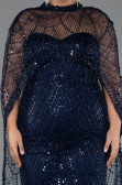 Robe De Mariée Grande Taille Longue Perlé Bleu Marine ABU5328