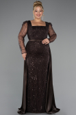 Robe De Fiançailles Grande Taille Perlé Longue Brun ABU4761