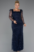 Robe De Fiançailles Grande Taille Longue Perlé Bleu Marine ABU4761