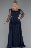 Robe De Fiançailles Grande Taille Longue Perlé Bleu Marine ABU4761