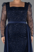 Robe De Fiançailles Grande Taille Longue Perlé Bleu Marine ABU4761