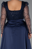 Robe De Fiançailles Grande Taille Longue Perlé Bleu Marine ABU4761
