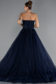 Robe de Fiançailles Design Personnalisé Longue Bleu Marine ABU5344