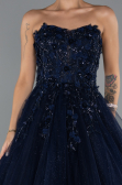 Robe de Fiançailles Design Personnalisé Longue Bleu Marine ABU5344