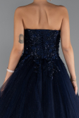 Robe de Fiançailles Design Personnalisé Longue Bleu Marine ABU5344