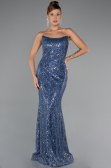 Robe de Soirée Longue Perlé Indigo ABU5345