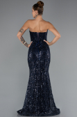 Robe de Soirée Longue Perlé Bleu Marine ABU5345