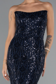 Robe de Soirée Longue Perlé Bleu Marine ABU5345