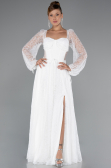 Robe de Soirée Longue Dantelle Blanc ABU5334