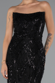 Robe de Soirée Grande Taille Longue Perlé Noir ABU5337