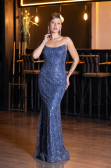 Robe de Soirée Longue Perlé Indigo ABU5345