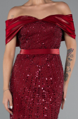 Robe De Soirée Midi Perlé Rouge Bordeaux ABK2453