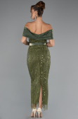 Robe De Soirée Midi Perlé Kaki ABK2453