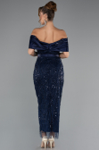 Robe De Soirée Midi Perlé Bleu Marine ABK2453