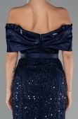 Robe De Soirée Midi Perlé Bleu Marine ABK2453
