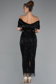 Robe De Soirée Midi Perlé Noir ABK2453