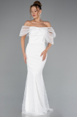 Robe de Soirée Longue Perlé Blanc ABU5371