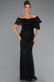 Robe de Soirée Longue Perlé Noir ABU5371