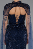 Robe de Soirée Longue Perlé Bleu Marine ABU5363