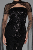 Robe de Soirée Longue Perlé Noir ABU5363