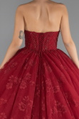 Robe de Fiançailles Design Personnalisé Longue Dantelle Rouge ABU5375