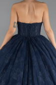 Robe de Fiançailles Design Personnalisé Longue Dantelle Bleu Marine ABU5375