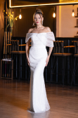 Robe de Soirée Longue Perlé Blanc ABU5371