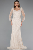 Robe de Soirée Longue Perlé Beige ABU5387