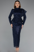 Robe De Soirée Voilée Longue Bleu Marine ABK2346