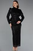 Robe De Soirée Voilée Longue Noir ABK2346