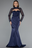 Robe de Soirée Longue Satin Bleu Marine ABU4765