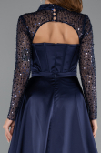 Robe de Soirée Longue Satin Bleu Marine ABU4765