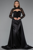 Robe de Soirée Longue Satin Noir ABU4765