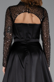 Robe de Soirée Longue Satin Noir ABU4765