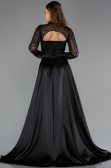 Robe de Soirée Longue Satin Noir ABU4765