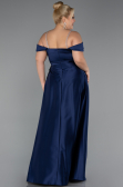 Robe Grande Taille Longue Satin Bleu Marine ABU5346