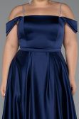 Robe Grande Taille Longue Satin Bleu Marine ABU5346