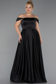 Robe Grande Taille Longue Satin Noir ABU5346