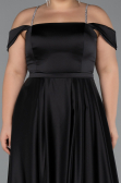 Robe Grande Taille Longue Satin Noir ABU5346